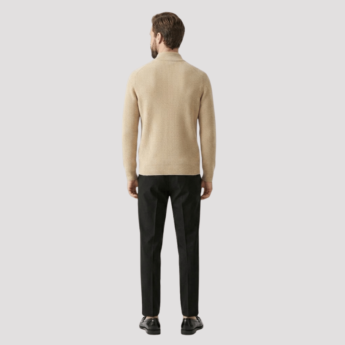 Conjunto Jaqueta Cardigan de Tricot com Zíper + Calça de Alfaiataria Preta