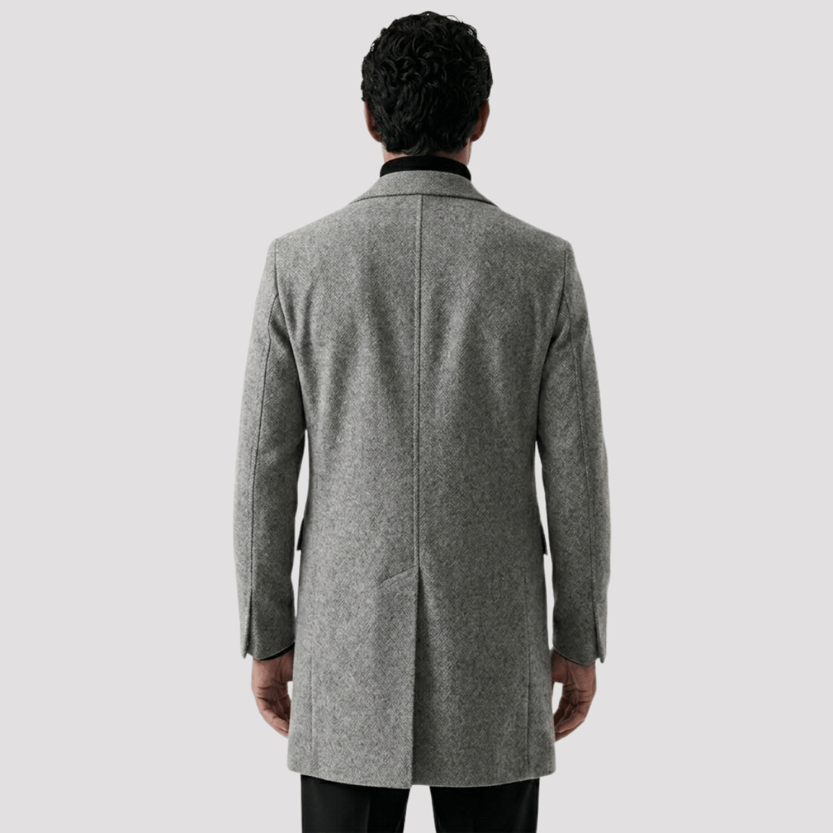 Sobretudo Masculino Longo de Lã Cinza