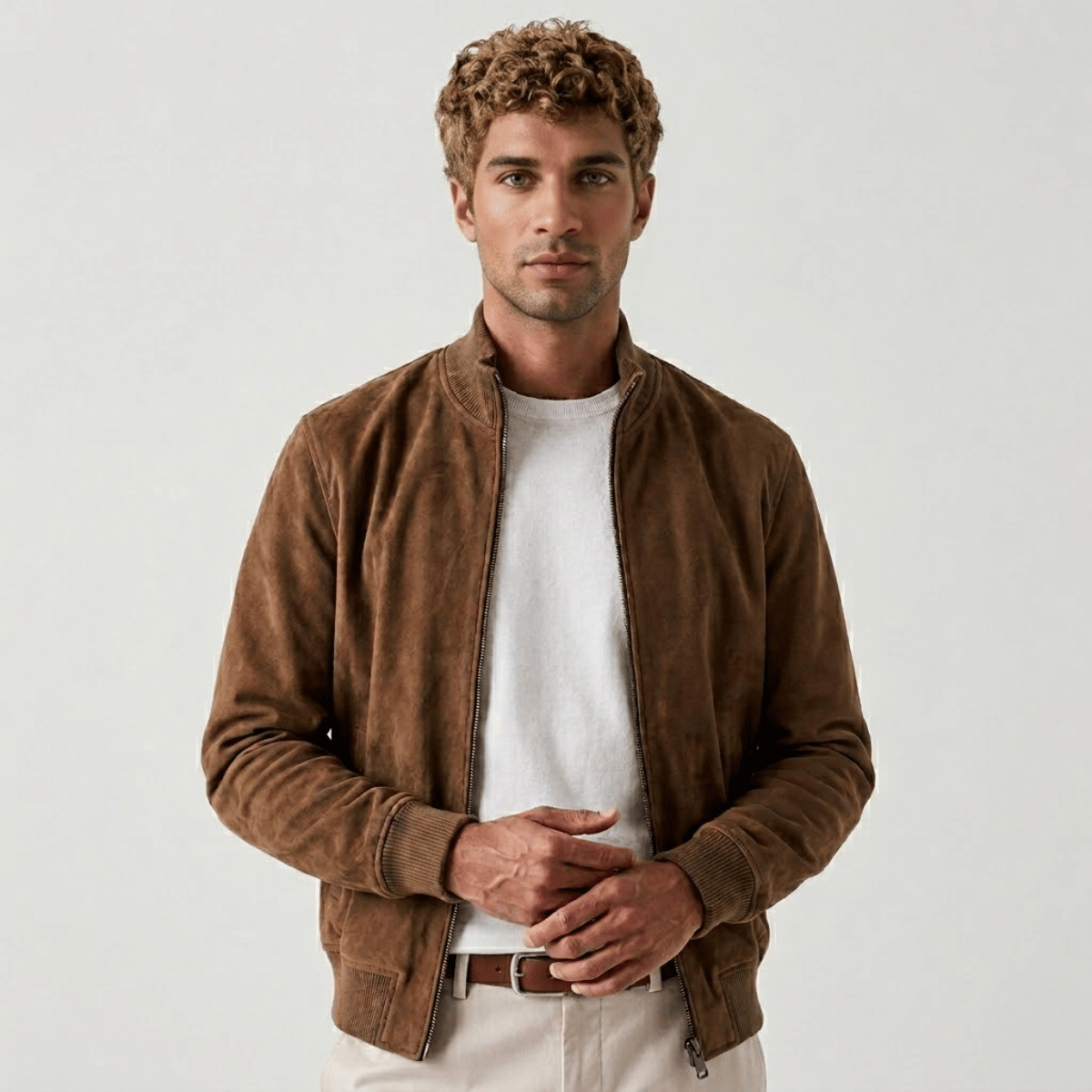 Jaqueta de Camurça Masculina com Ziper