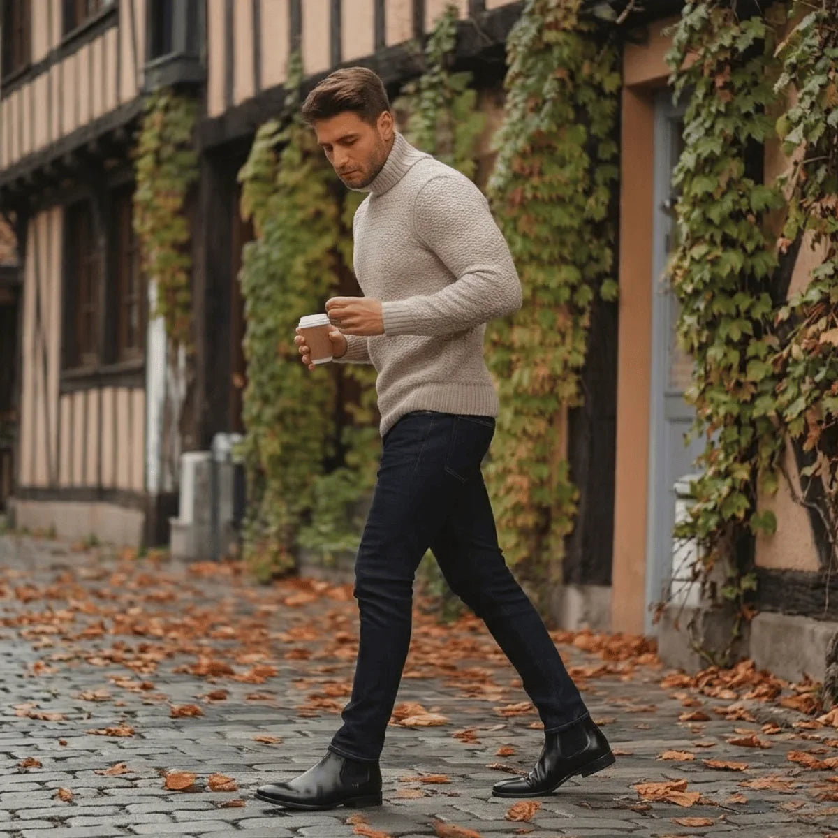 Bota Chelsea Masculina Preta com Salto