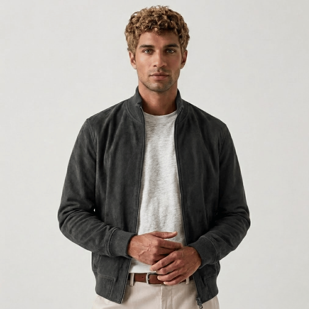 Jaqueta de Camurça Masculina com Ziper