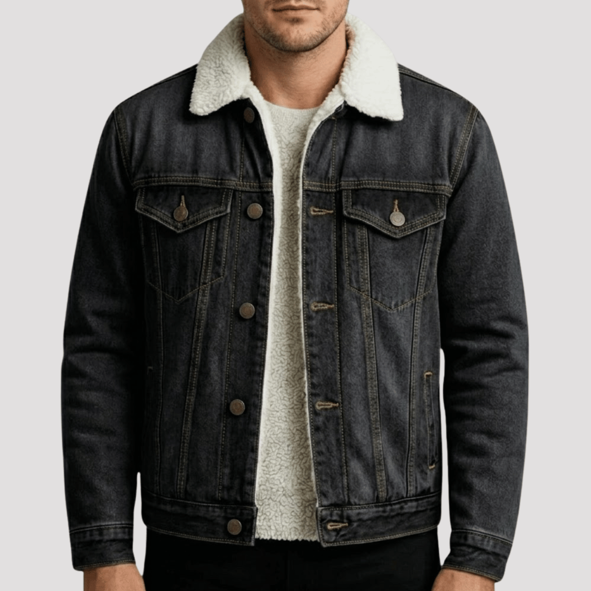 Jaqueta Jeans Masculina Forrada Preta