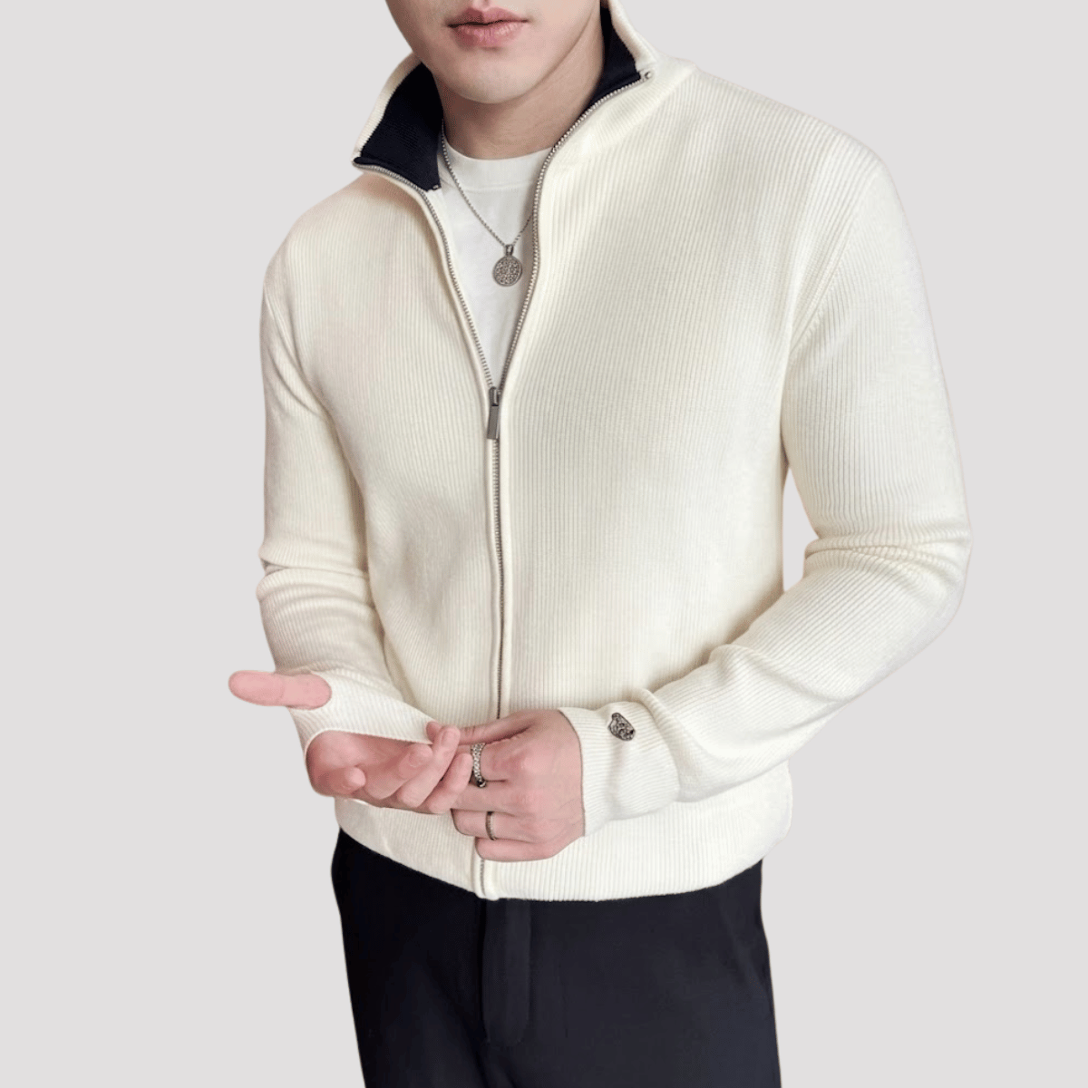 Cardigan Masculino de Tricot com Zíper