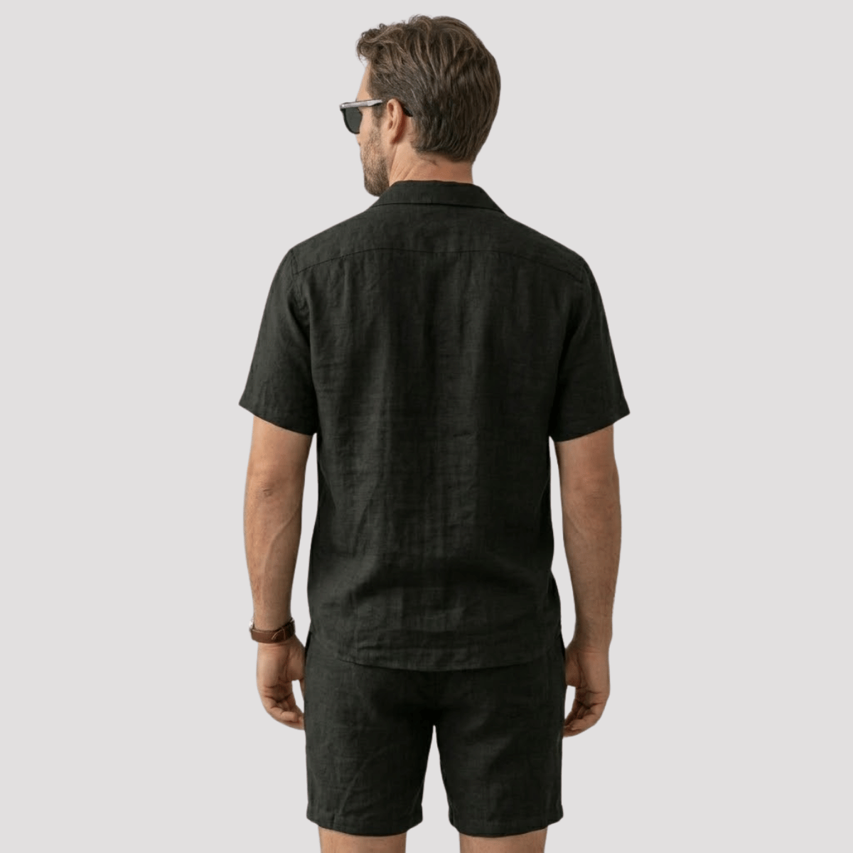 Conjunto Masculino de Linho Preto Com Óculos