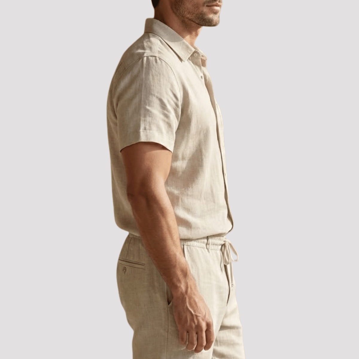 Conjunto Masculino Camisa + Calça de linho Bege