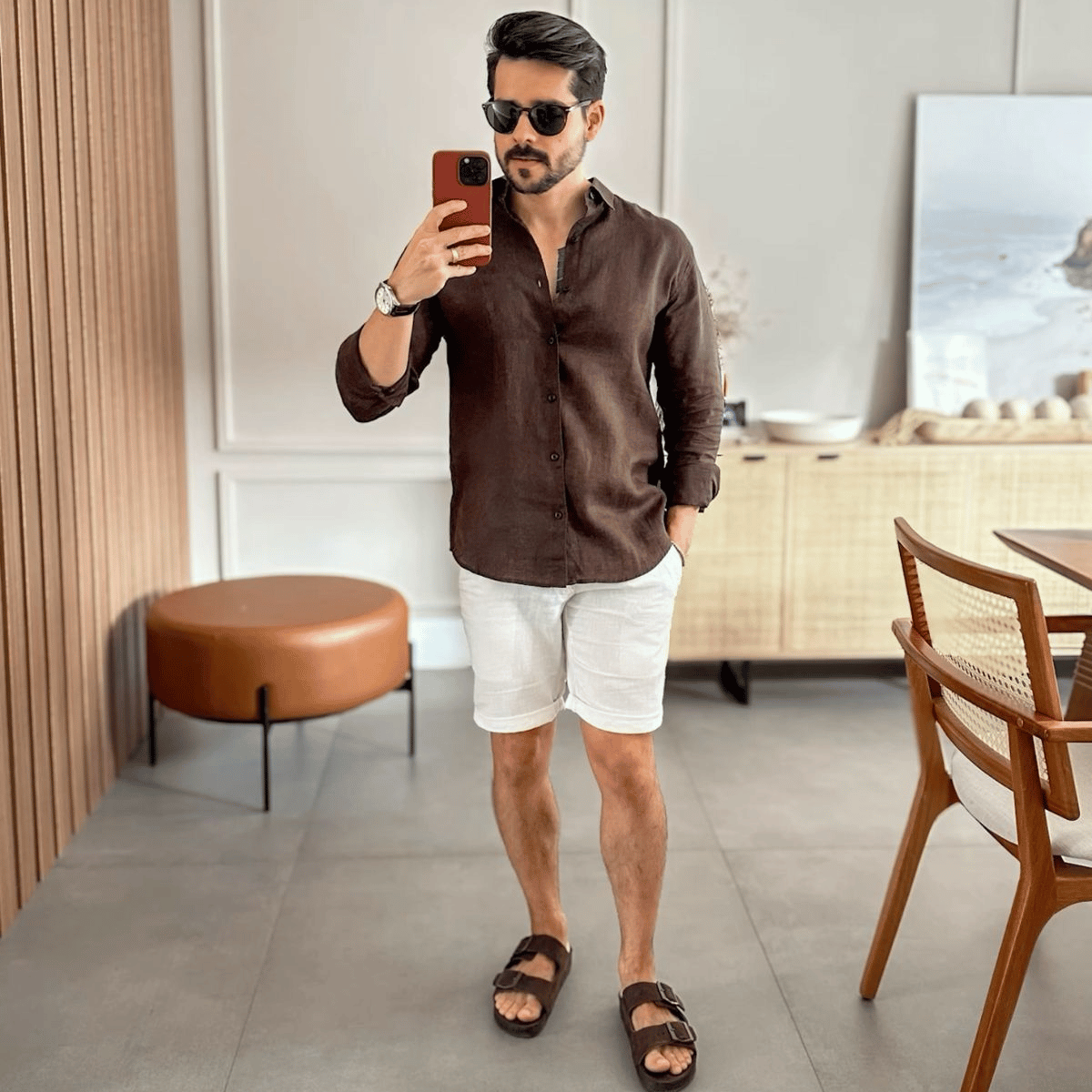 Bermuda de Linho Masculina Reta