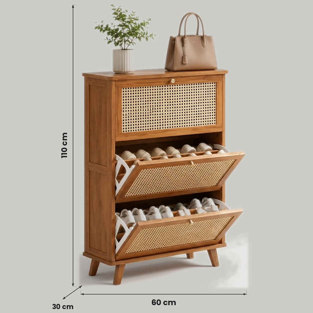 Sapateira Vertical de Bambu Natural - medidas: Altura 110cm, Largura 60cm, Profundidade 30cm
