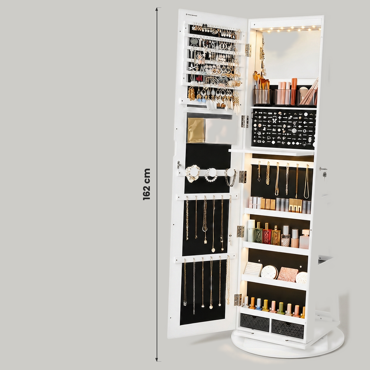 Espelho de Corpo Inteiro Porta-Joias - medidas: Altura 162cm
