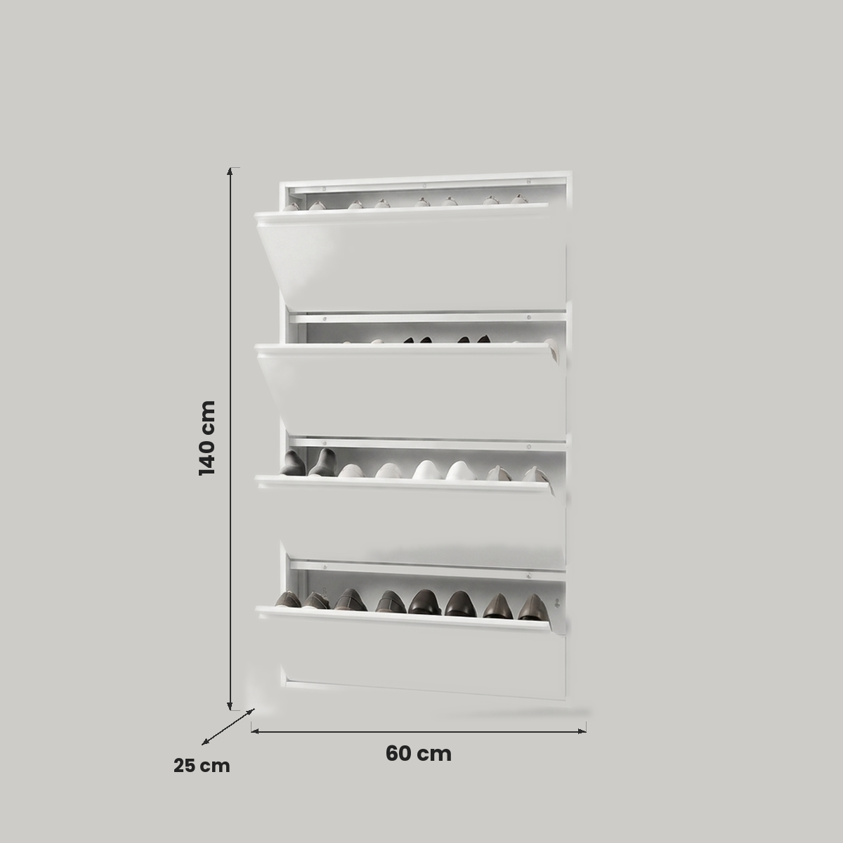 Sapateira de Parede Vertical - medidas: Altura 140cm, Largura 60cm, Profundidade 25cm