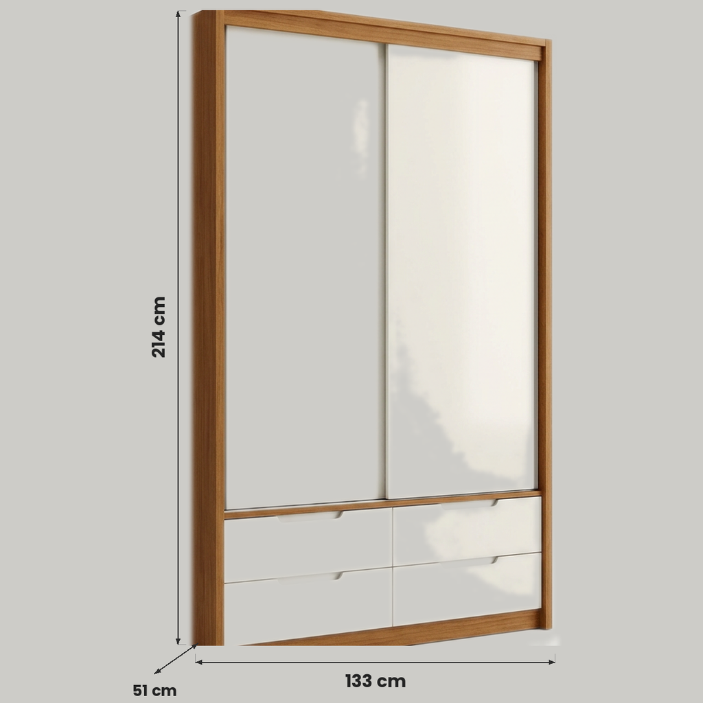 Guarda-Roupa Solteiro Chicago - medidas: Altura 214cm, Largura 133cm, Profundidade 51cm