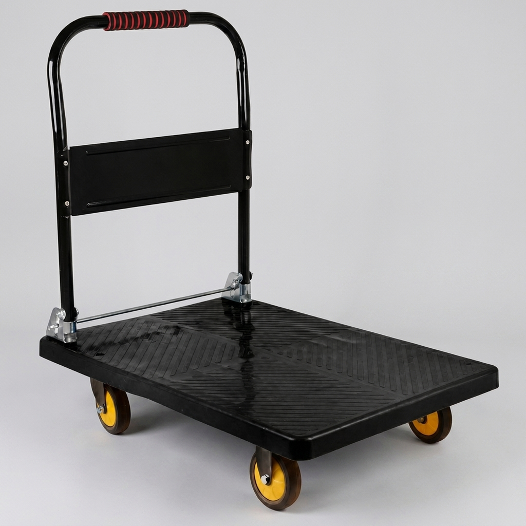 Carrinho plataforma de carga industrial dobrável 400kg - vista frontal em fundo neutro