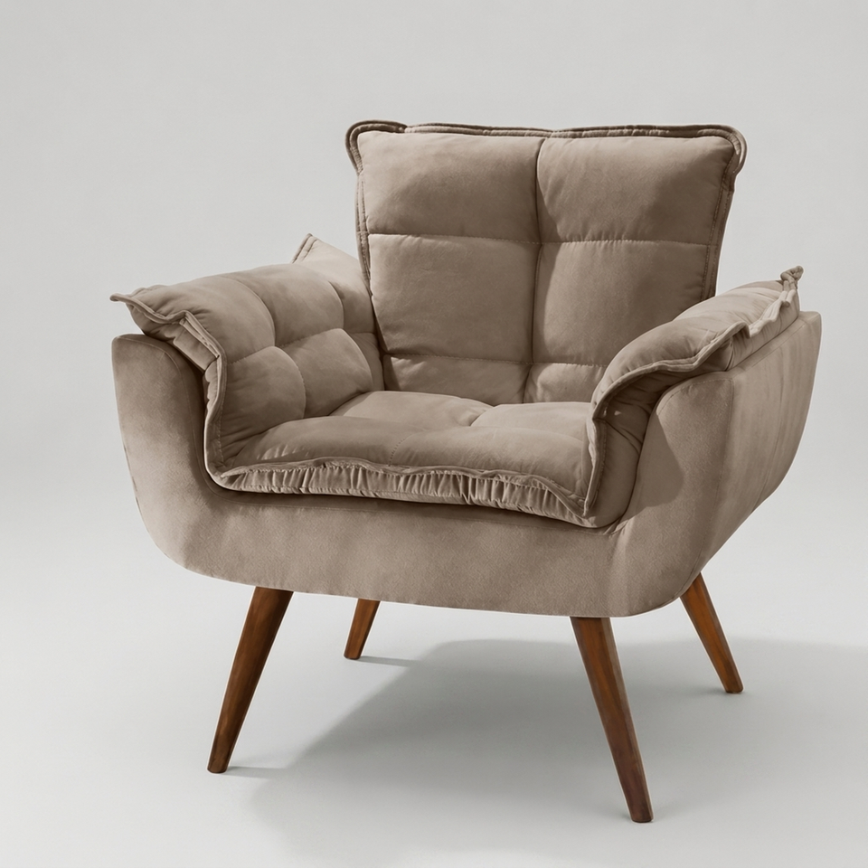 Kit 2 poltronas decorativas Opala pés palito capuccino - vista frontal em fundo neutro
