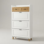 Sapateira de Madeira MDF branco+carvalho em fundo neutro