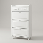 Sapateira de madeira MDF 3 portas 2 gavetas com pés reguláveis - vista frontal em fundo neutro