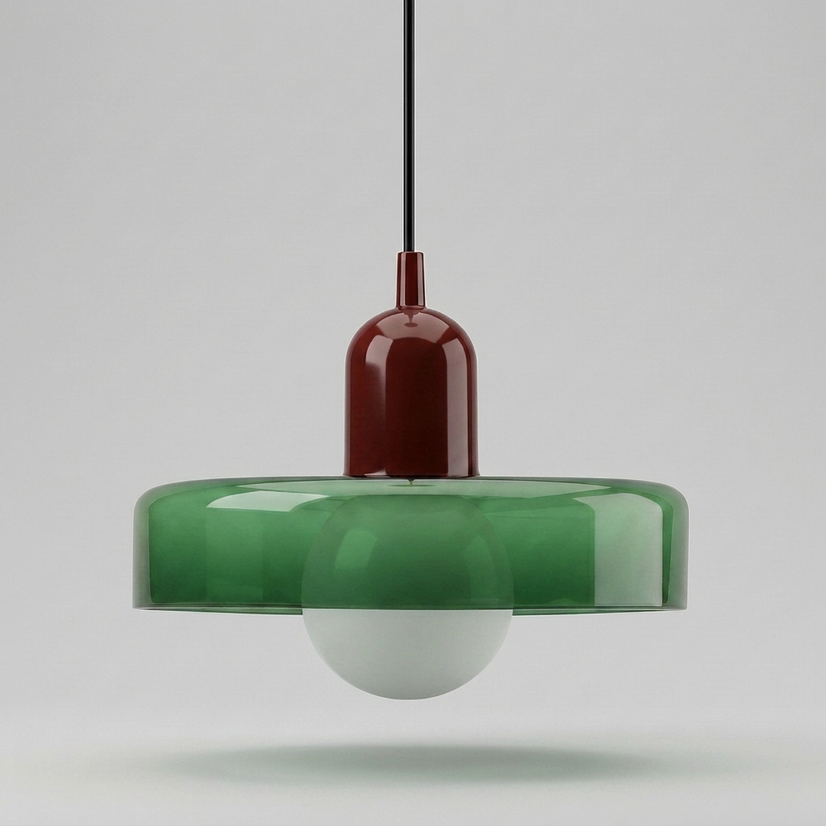 Luminária Pendente Nórdica verde e vinho em fundo neutro