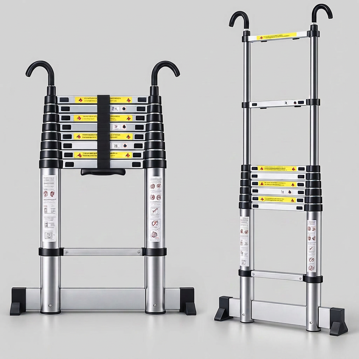 Escada telescópica Altimax estendida - vista em ângulo em fundo neutro