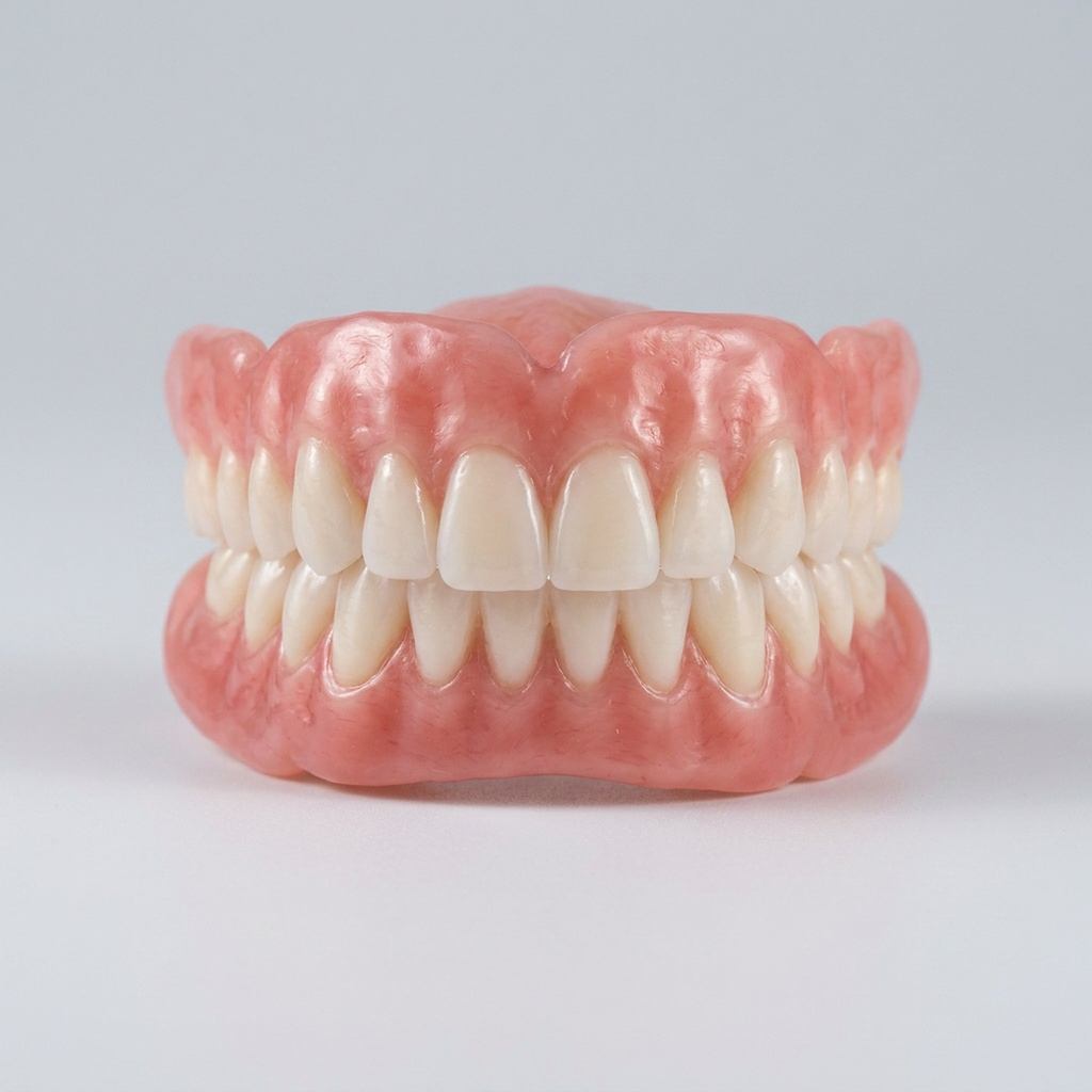 Dentadura de silicone ajustável AdaptaSmile - vista frontal em fundo neutro