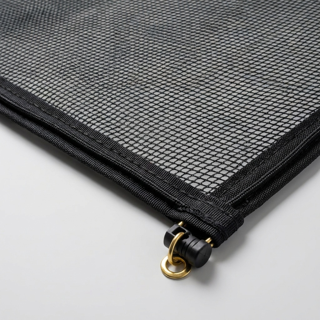 Capa para piscina permeável - detalhe da borda reforçada em fundo neutro