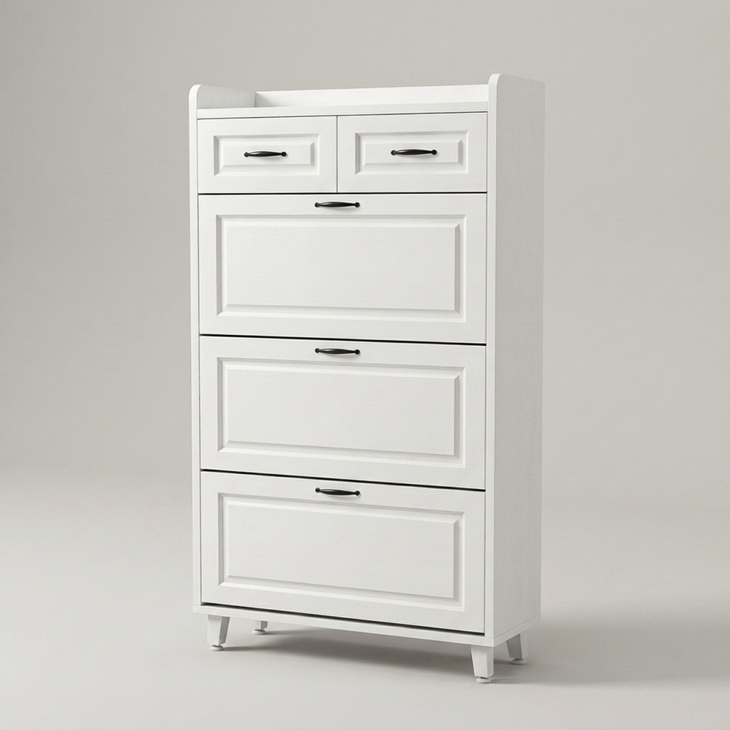 Sapateira de Madeira MDF branco puro em fundo neutro