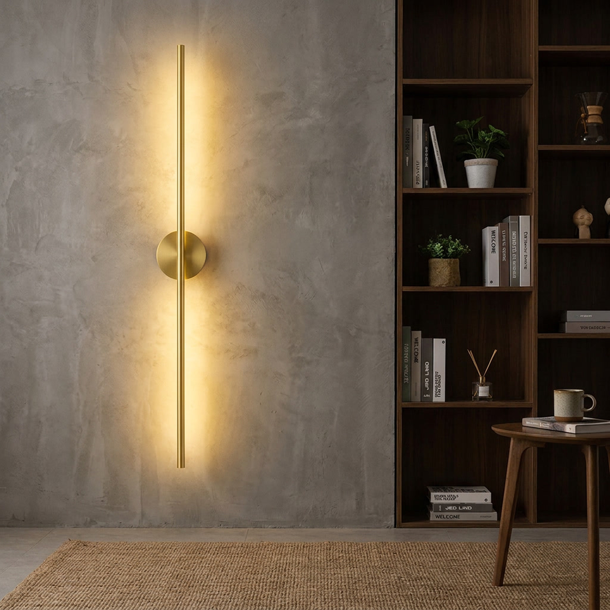 Arandela LED Ponto Lines instalada em sala de estar moderna