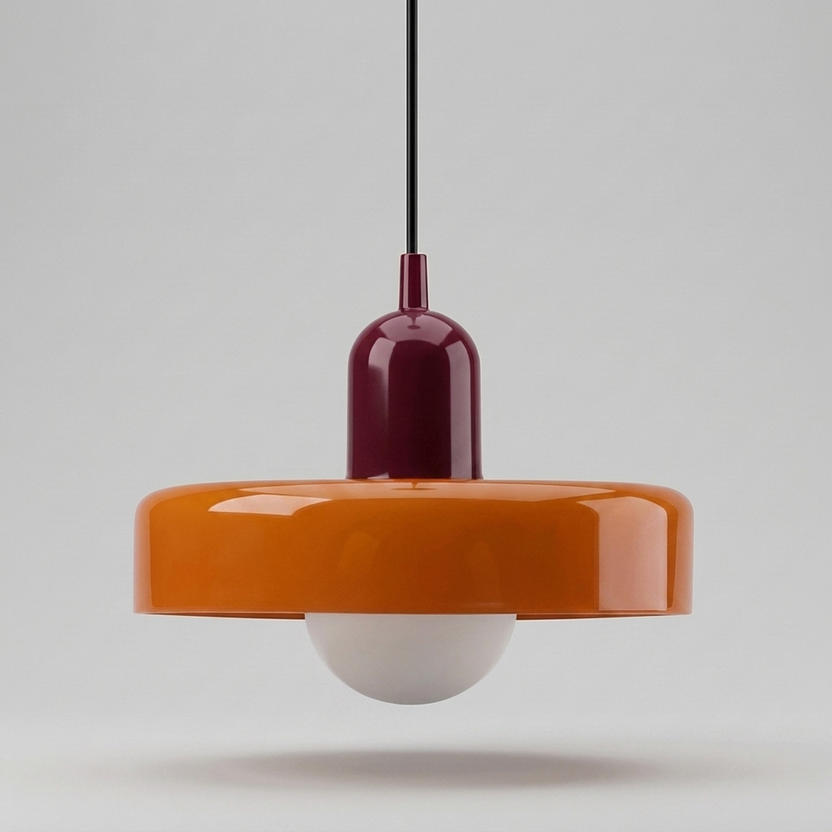 Luminária Pendente Nórdica laranja e vinho em fundo neutro