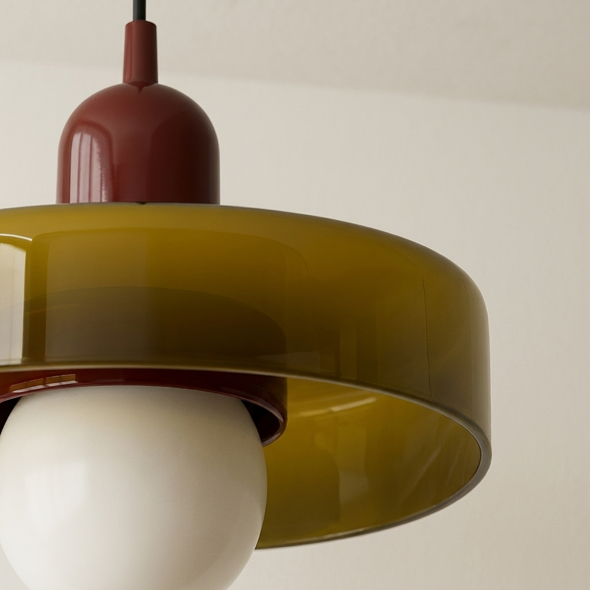 Detalhe da textura da cúpula e soquete da luminária pendente nórdica