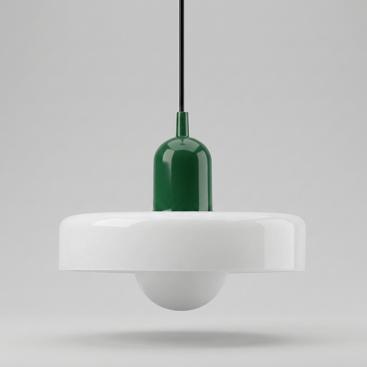 Luminária Pendente Nórdica branca e verde em fundo neutro