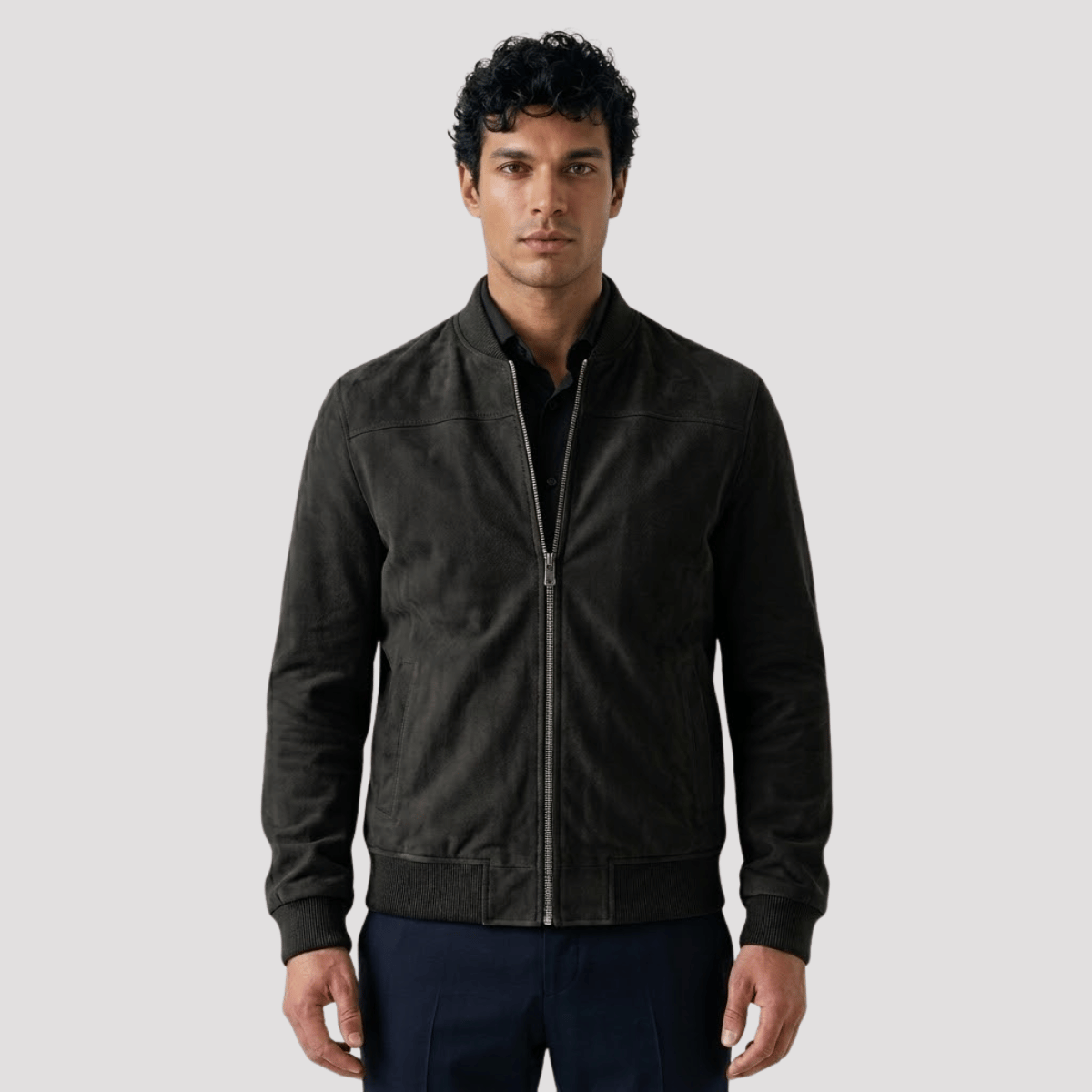 Jaqueta Bomber Masculina de Camurça com Ziper