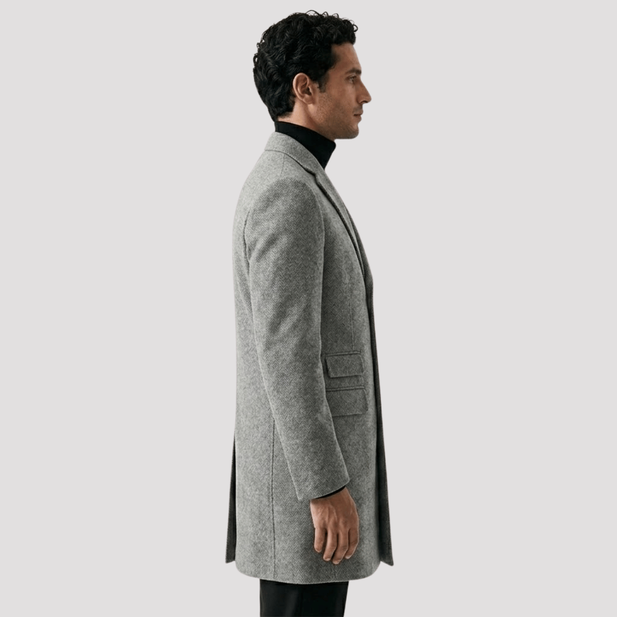 Sobretudo Masculino Longo de Lã Cinza
