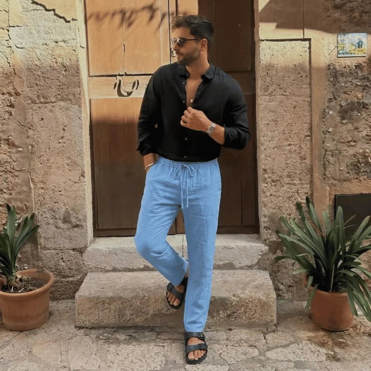 Calça de linho Masculina reta