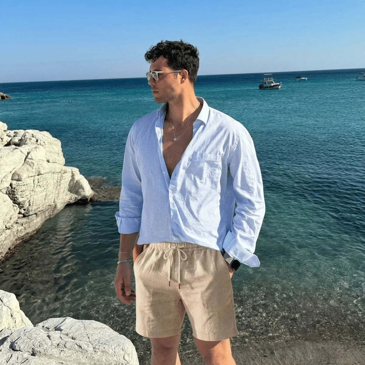 Bermuda de Linho Masculina Lisa