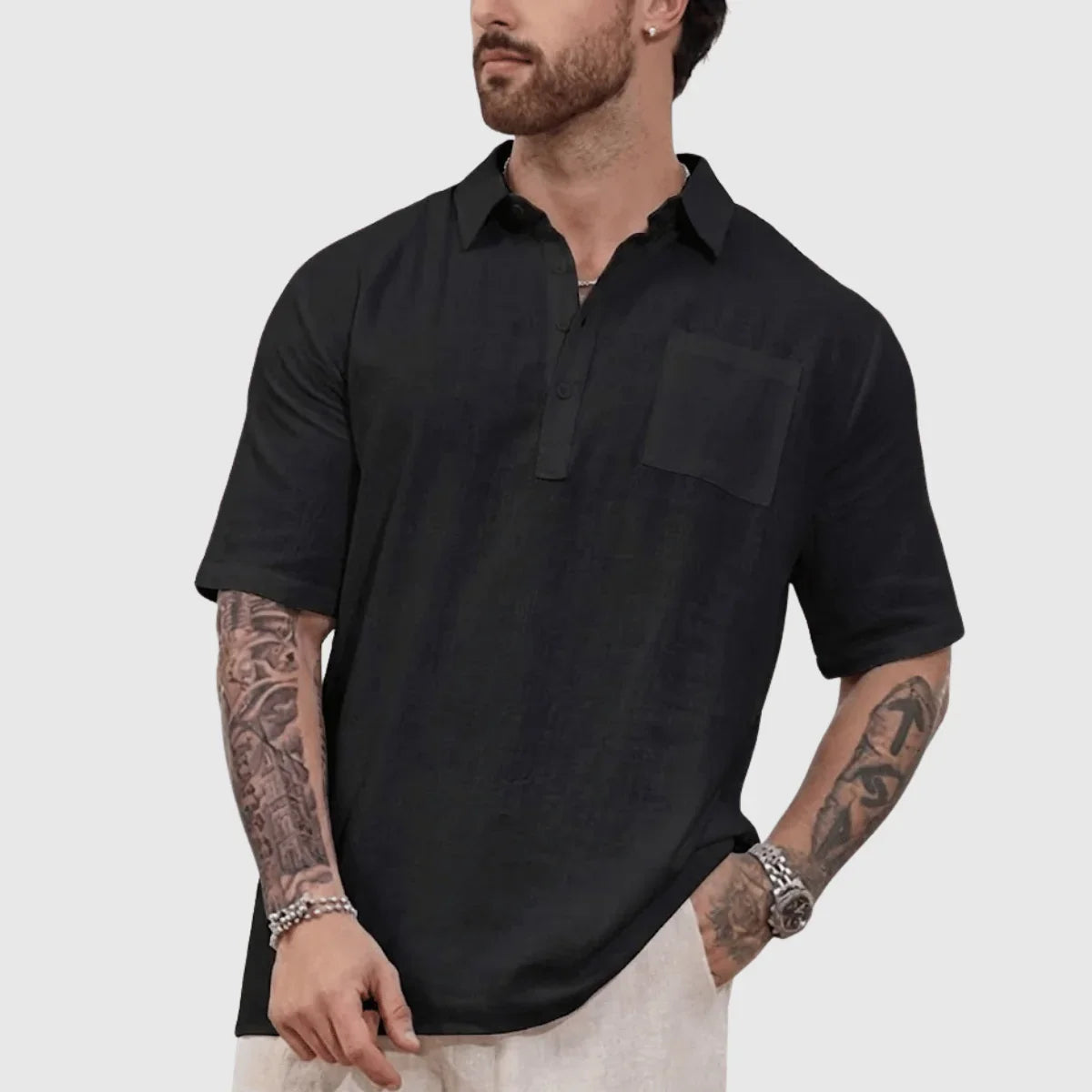 Camisa Henley Masculina com Bolso
