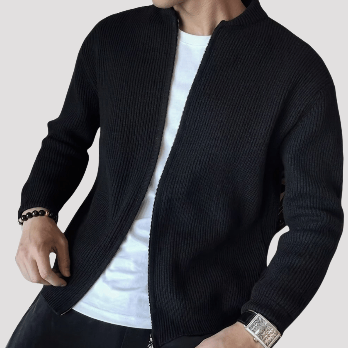 Jaqueta Cardigan de Tricot com Zíper