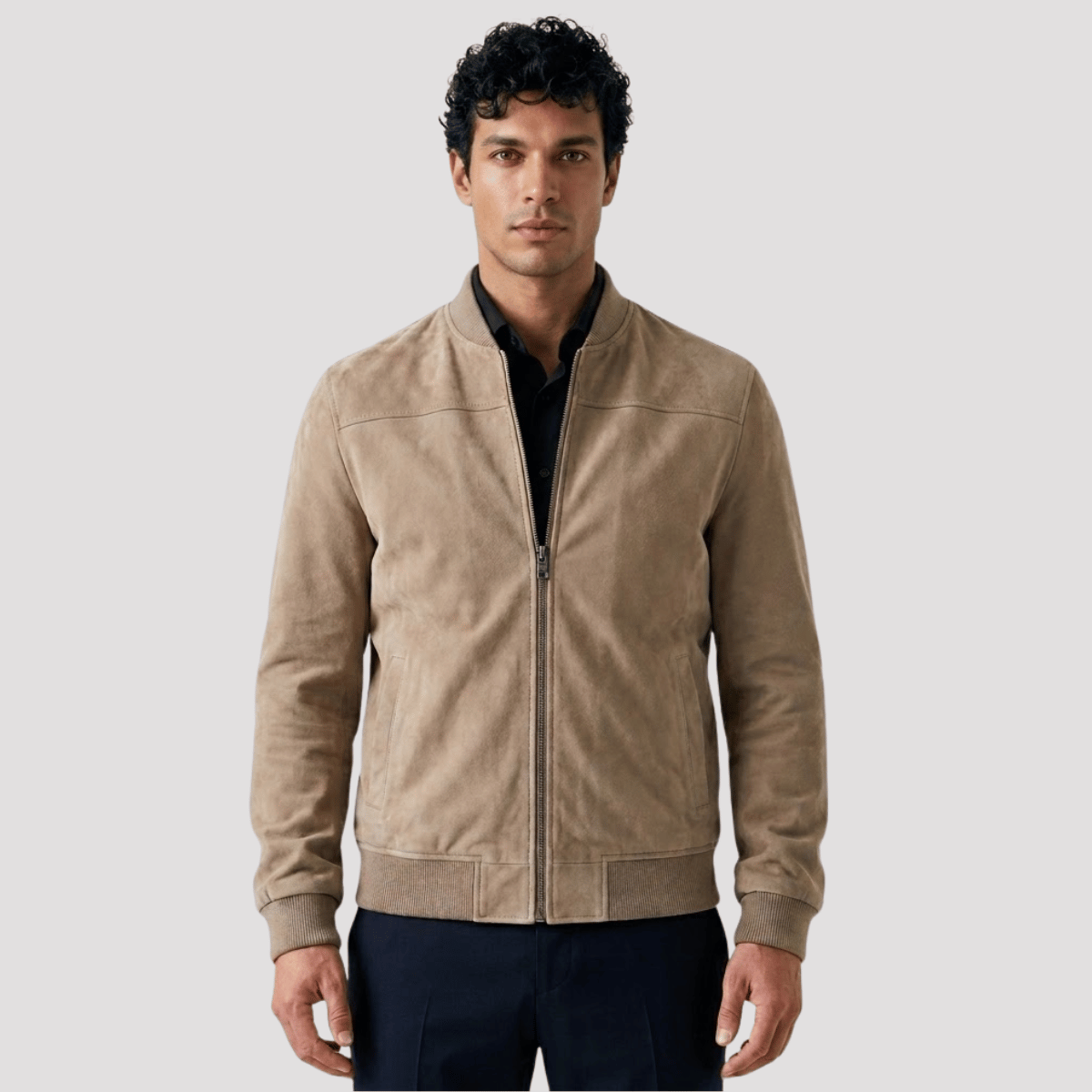 Jaqueta Bomber Masculina de Camurça com Ziper