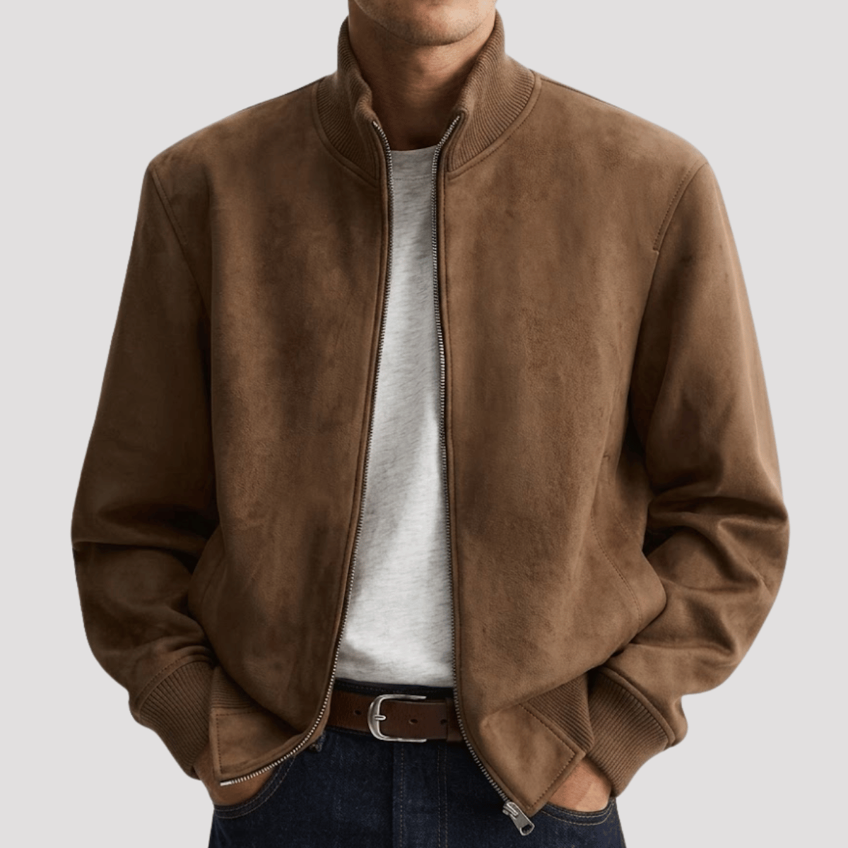 Jaqueta de Camurça Masculina com Ziper