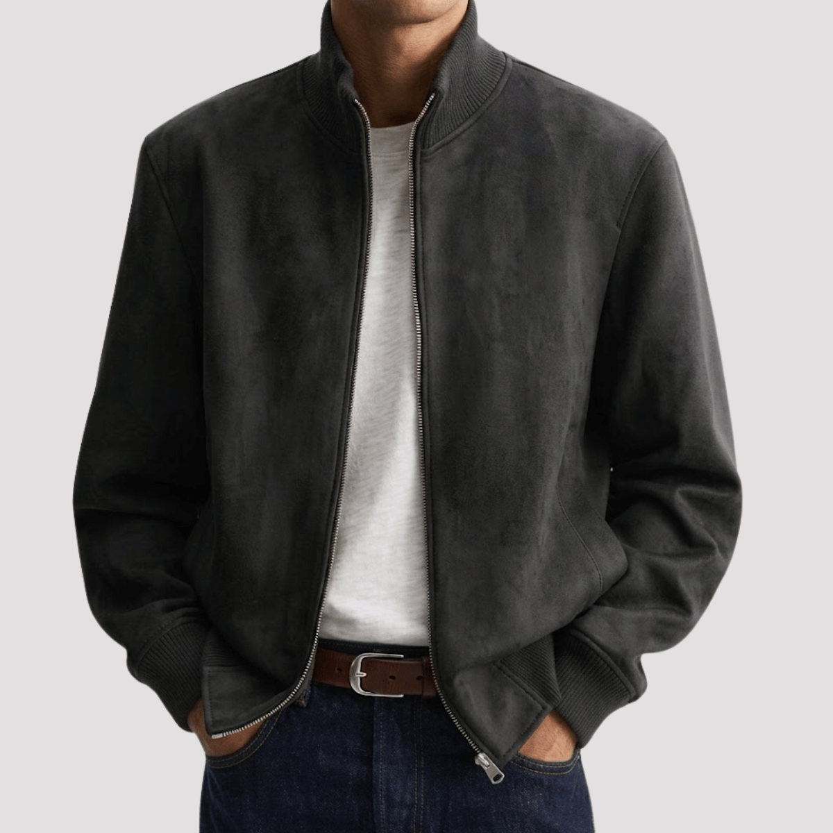 Jaqueta Masculina de Camurça com Ziper