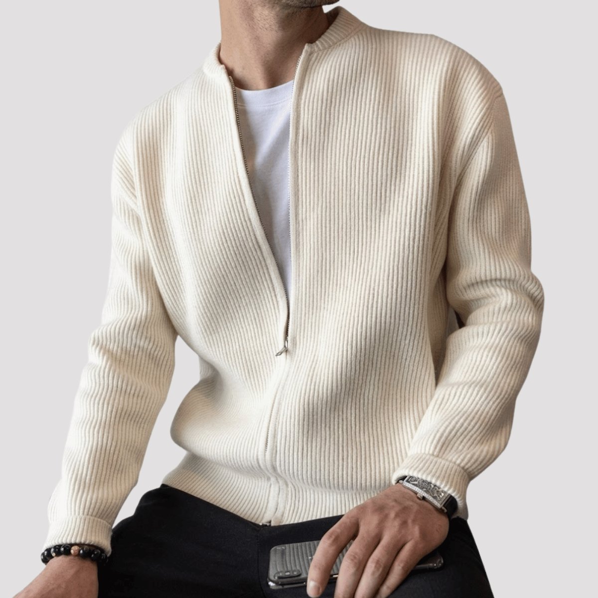 Jaqueta Cardigan de Tricot com Zíper