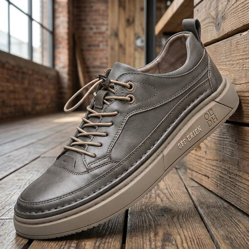 Sapatênis masculino em couro premium UrbanFlex Compre 1 Leve 2 - combinação Cinza|Bege - detalhe do produto