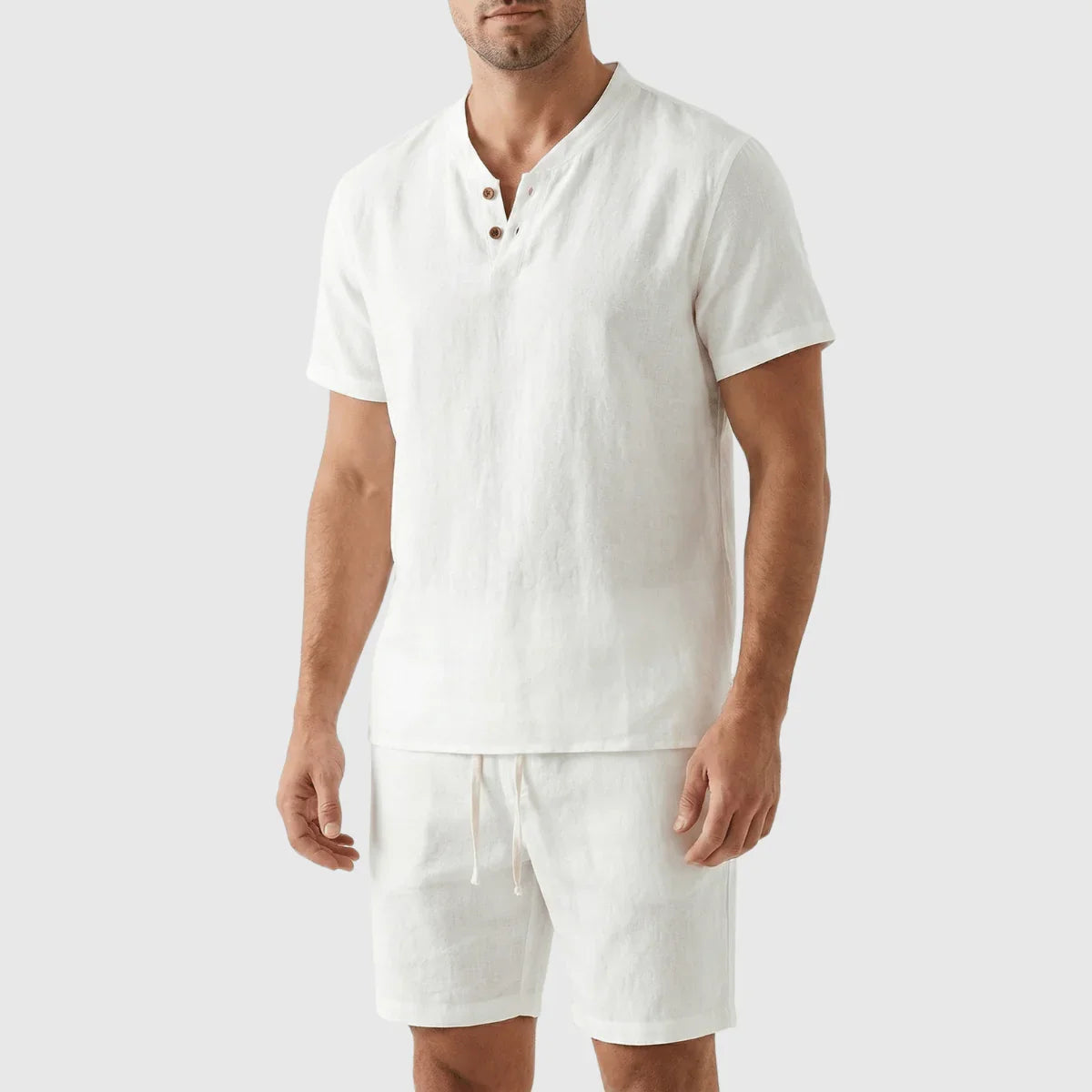 Conjunto Bermuda e Camiseta Casual em Linho
