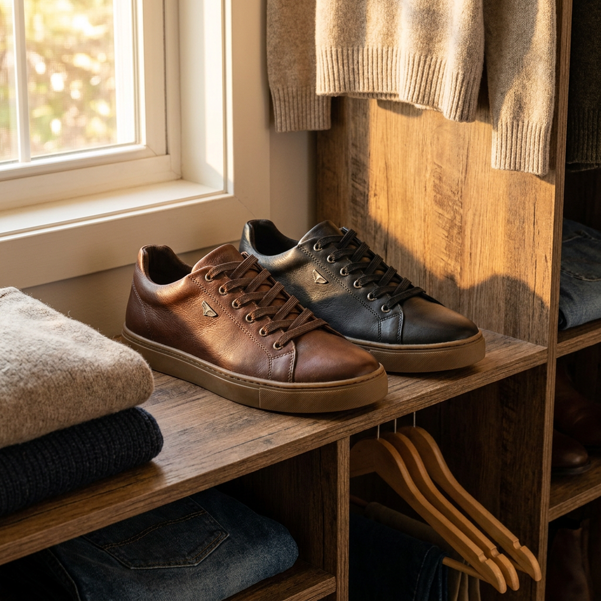 Sapatênis masculino em couro premium Compre 1 Leve 2 - combinação Marrom|Preto - detalhe do produto